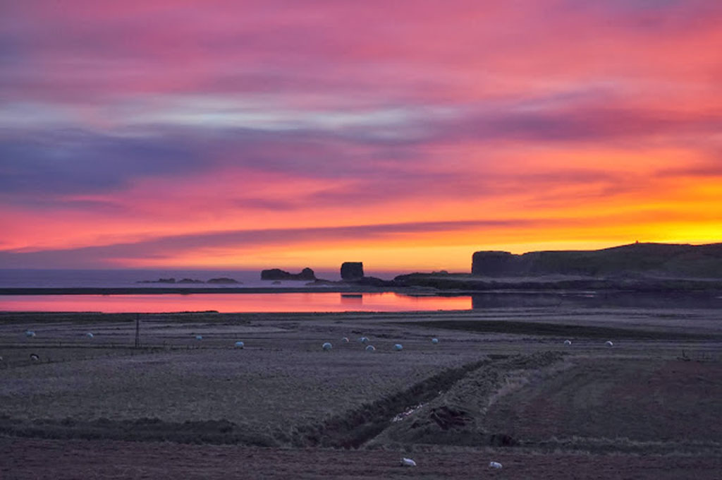 Orange sunrise in Iceland. 